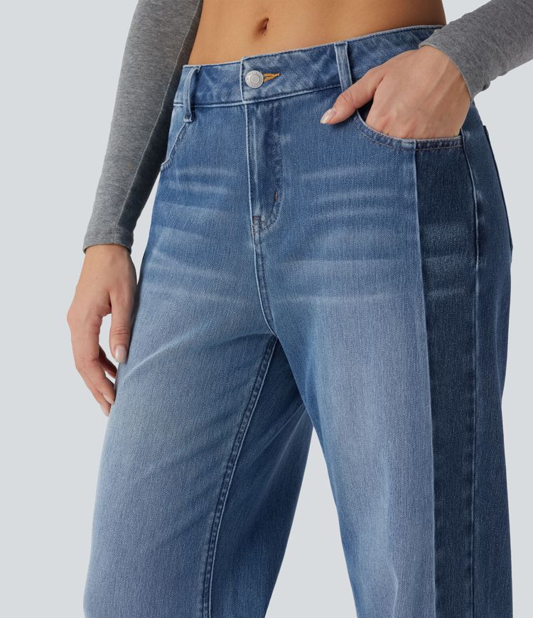 jean décontracté halara flex taille basse jambes larges color block avec poches