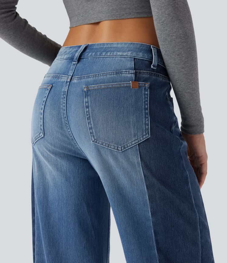 jean décontracté halara flex taille basse jambes larges color block avec poches