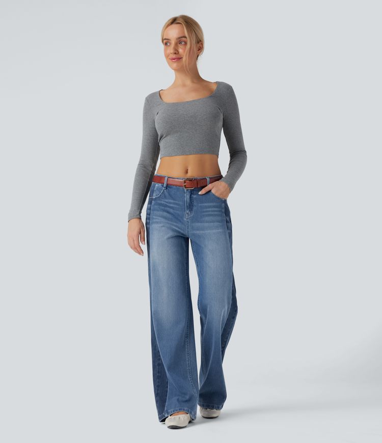 jean décontracté halara flex taille basse jambes larges color block avec poches