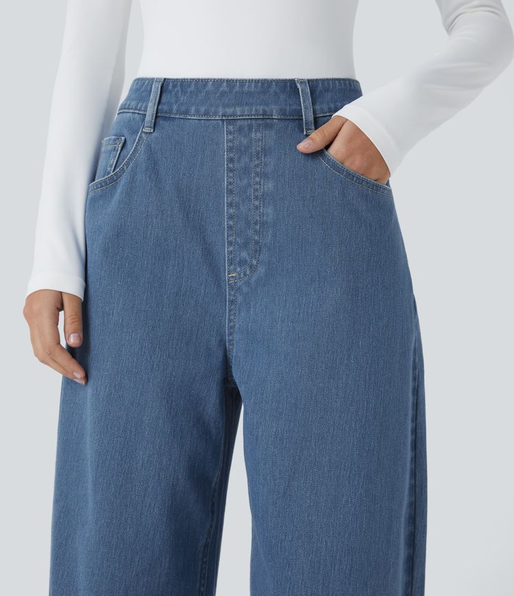 jean ample décontracté à taille haute et poches halara flex