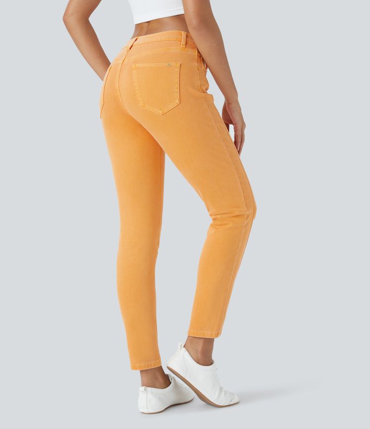 jean skinny décontracté et coloré halara flex taille mi-haute avec poches zippées