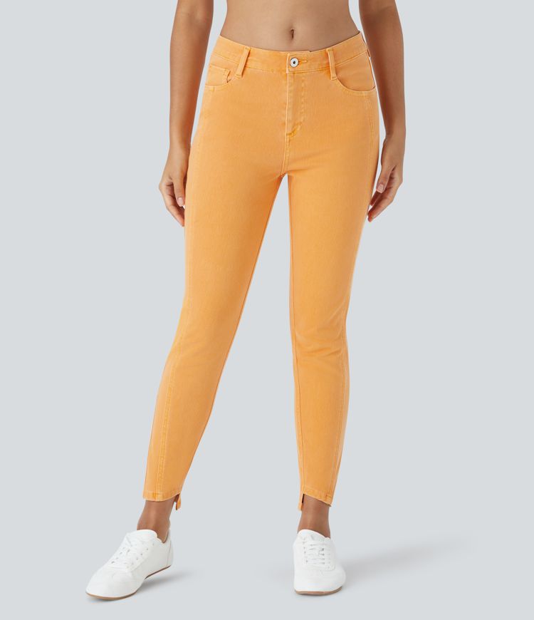 jean skinny décontracté et coloré halara flex taille mi-haute avec poches zippées