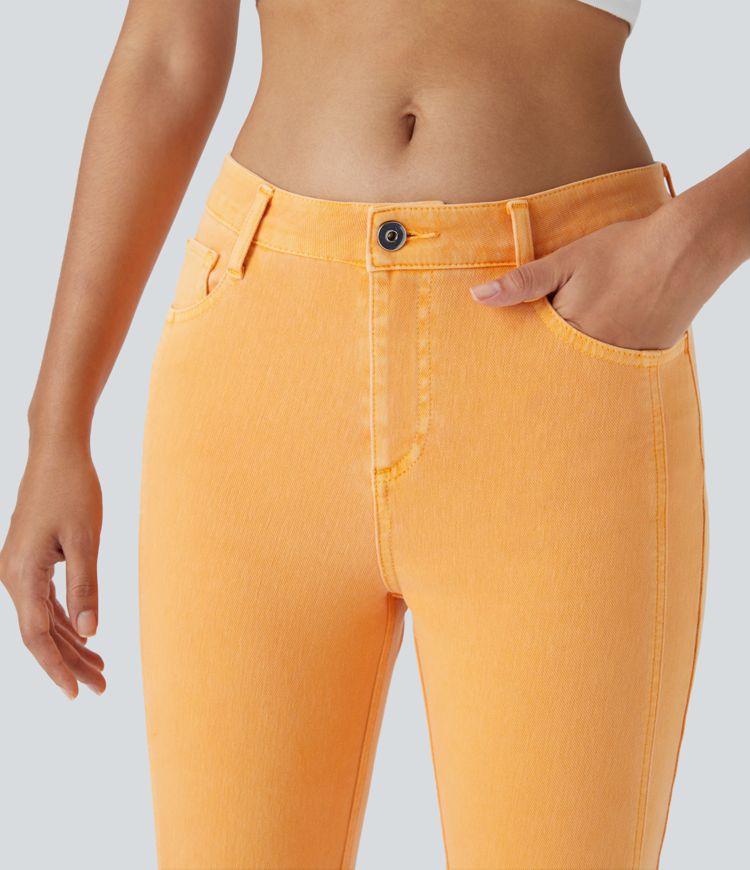 jean skinny décontracté et coloré halara flex taille mi-haute avec poches zippées