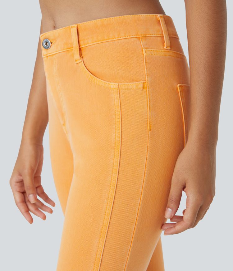 jean skinny décontracté et coloré halara flex taille mi-haute avec poches zippées