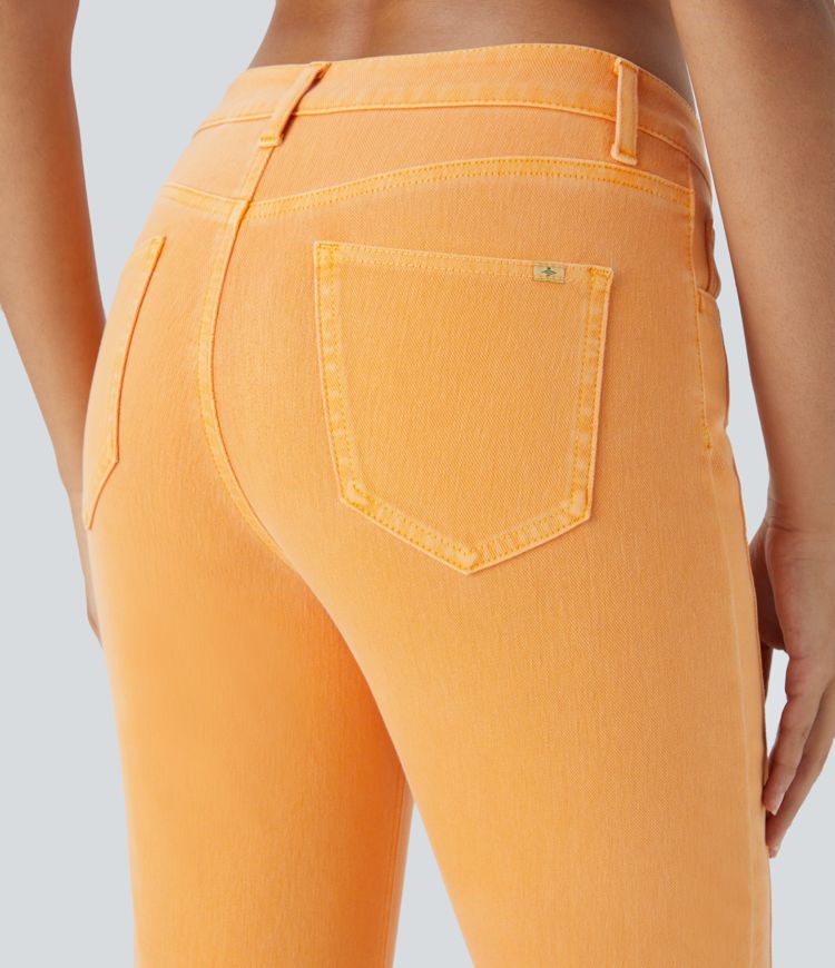 jean skinny décontracté et coloré halara flex taille mi-haute avec poches zippées