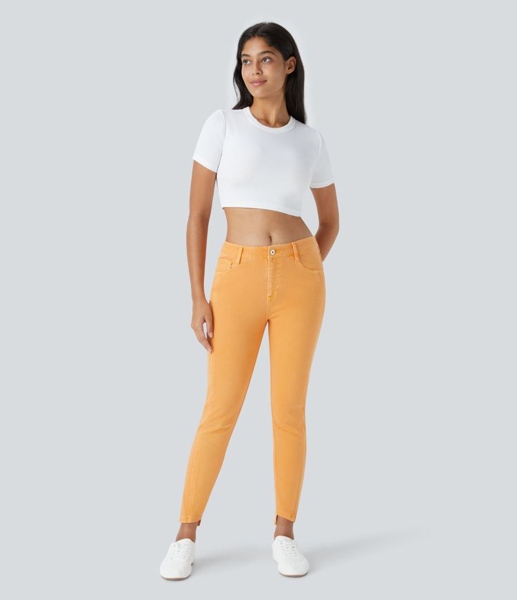 jean skinny décontracté et coloré halara flex taille mi-haute avec poches zippées
