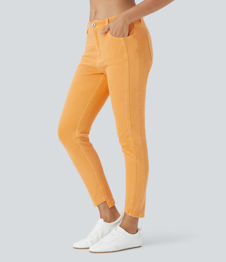 jean skinny décontracté et coloré halara flex taille mi-haute avec poches zippées
