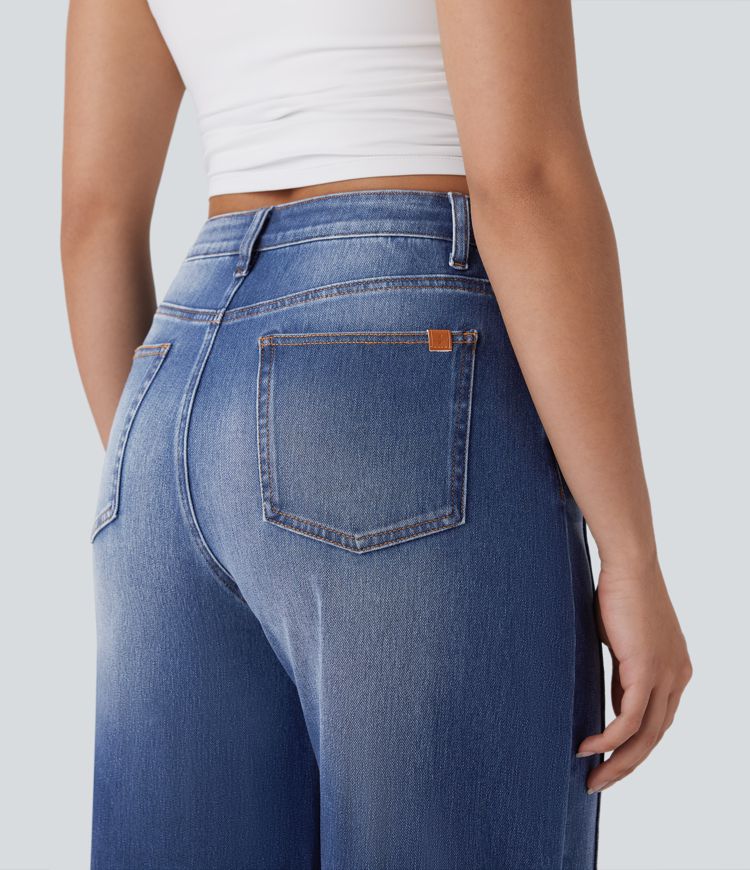 jean ample décontracté à taille haute et poches halara flex