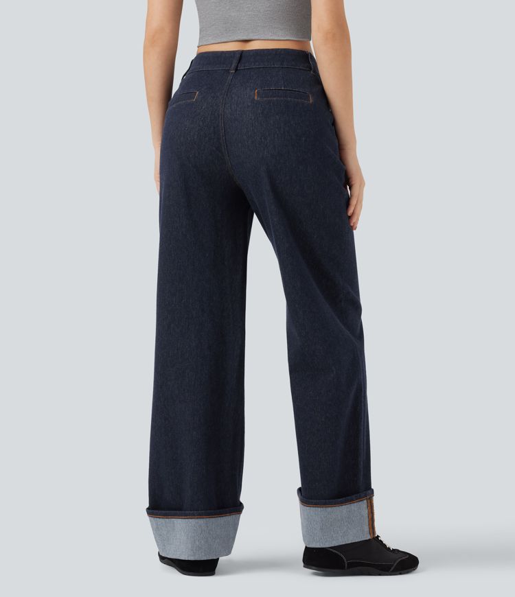 jean décontracté halara flex à taille mi-haute jambes larges déperlant et résistant à lhuile avec poches