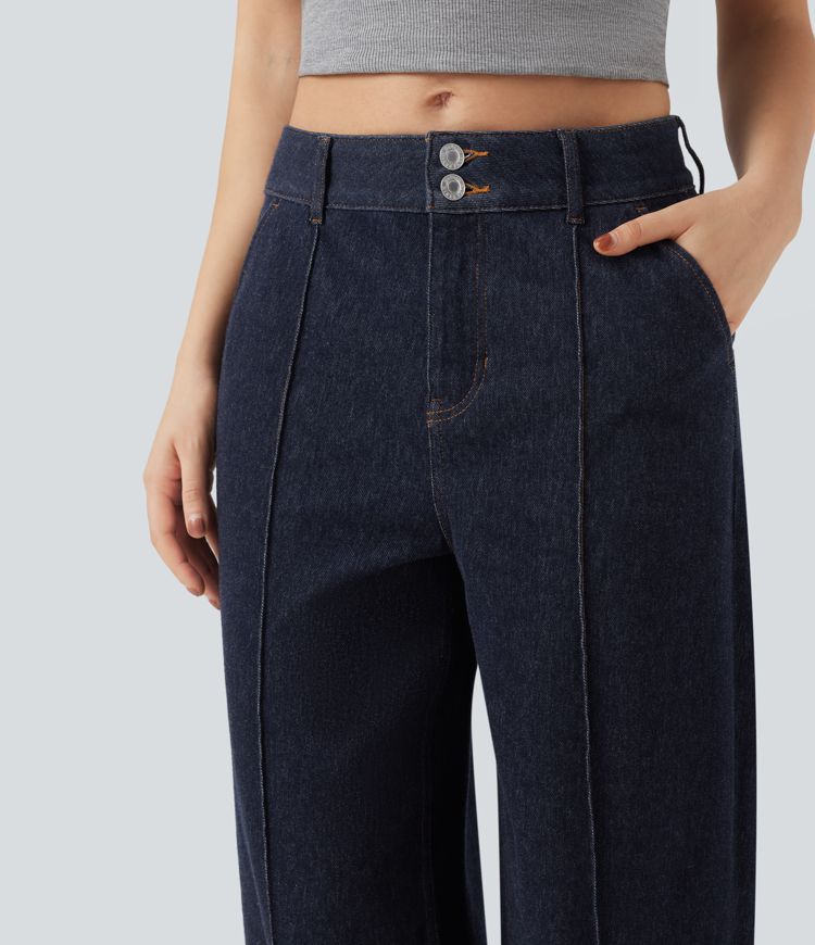 jean décontracté halara flex à taille mi-haute jambes larges déperlant et résistant à lhuile avec poches