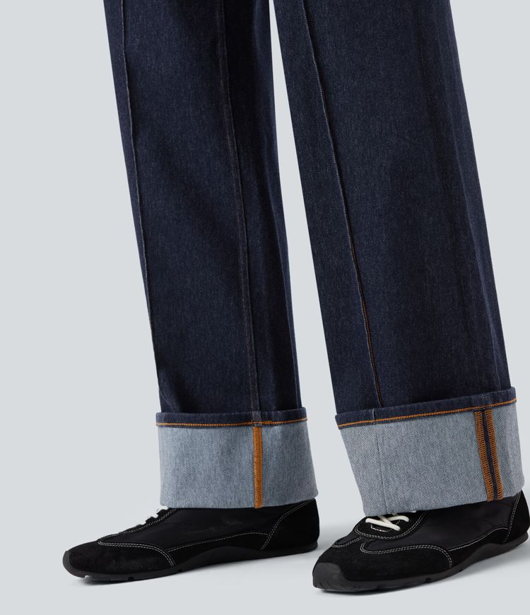 jean décontracté halara flex à taille mi-haute jambes larges déperlant et résistant à lhuile avec poches