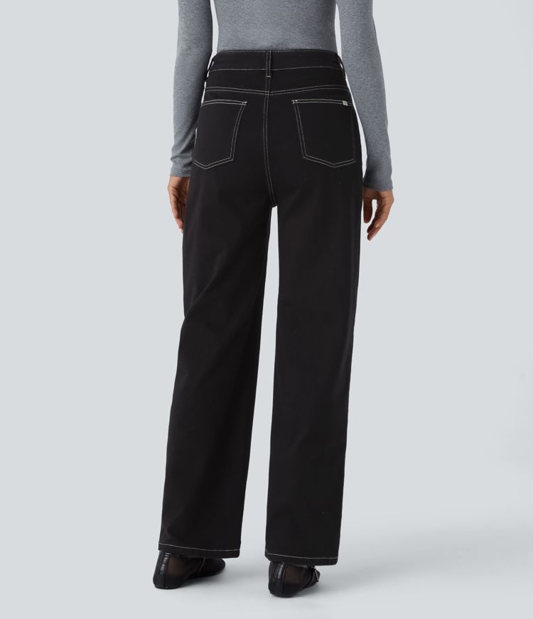 jean décontracté taille haute à poches halara flex coupe droite
