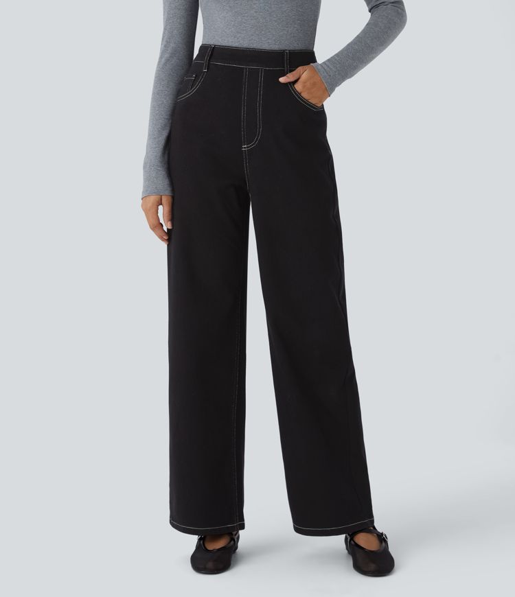 jean décontracté taille haute à poches halara flex coupe droite