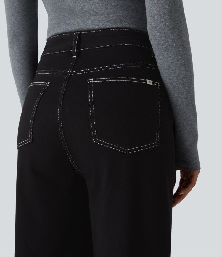 jean décontracté taille haute à poches halara flex coupe droite