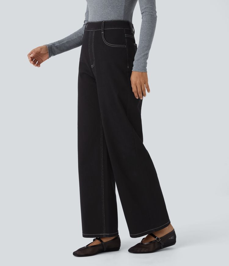 jean décontracté taille haute à poches halara flex coupe droite