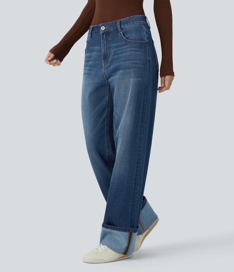 jean boyfriend ample décontracté halara flex taille basse avec poches zippées