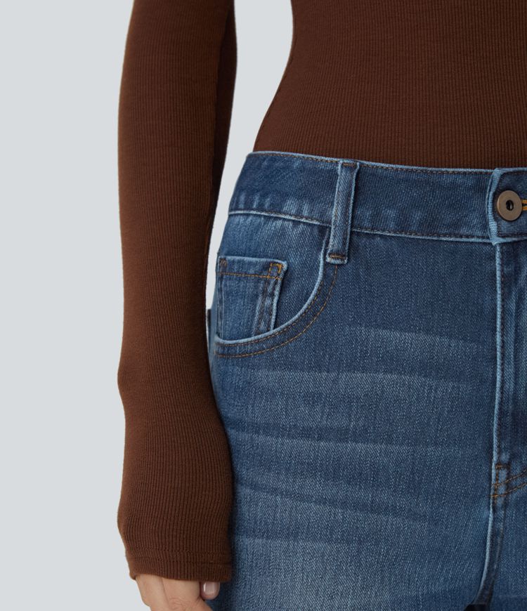 jean boyfriend ample décontracté halara flex taille basse avec poches zippées