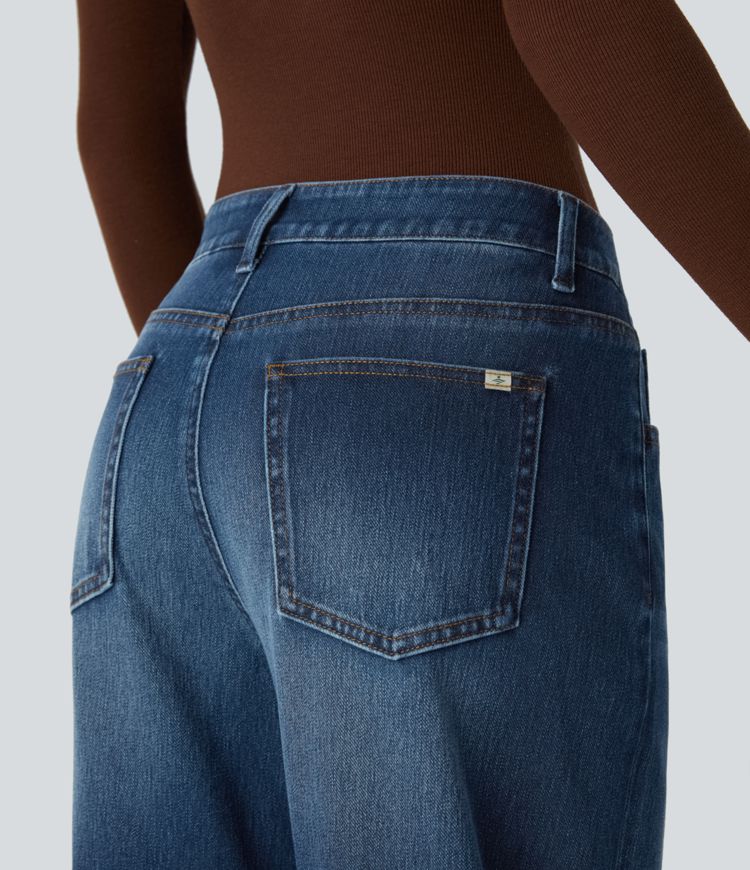 jean boyfriend ample décontracté halara flex taille basse avec poches zippées