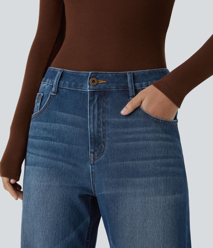 jean boyfriend ample décontracté halara flex taille basse avec poches zippées