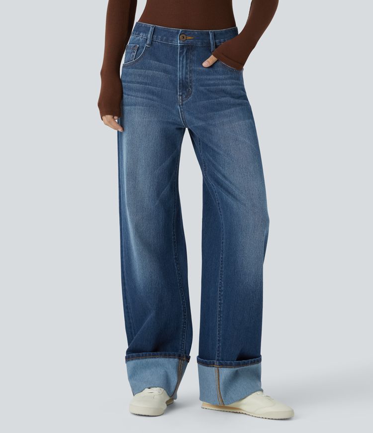 jean boyfriend ample décontracté halara flex taille basse avec poches zippées