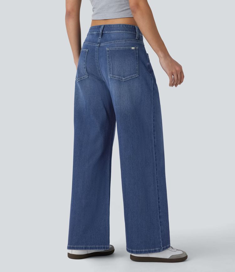 jean décontracté halara flex taille basse avec poches et coupe ample délavée