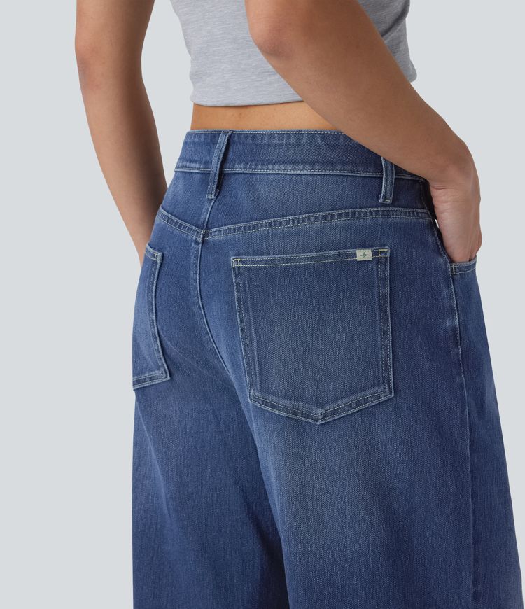 jean décontracté halara flex taille basse avec poches et coupe ample délavée