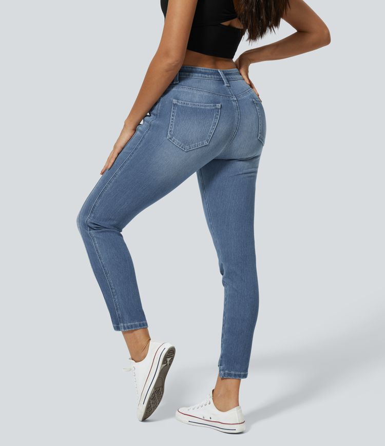 jean skinny décontracté halara flex taille mi-basse avec poches zippées