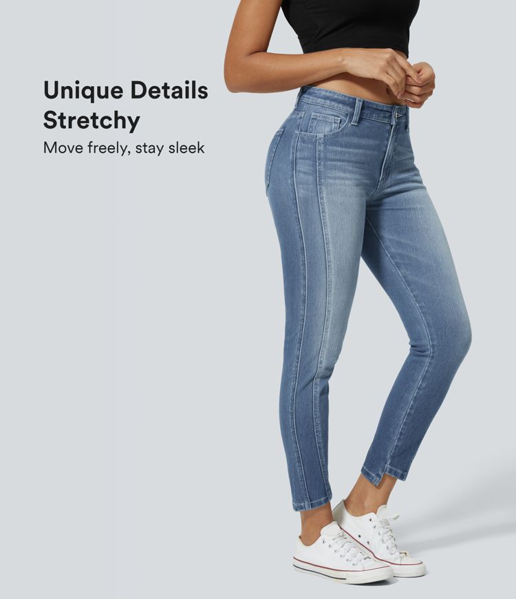 jean skinny décontracté halara flex taille mi-basse avec poches zippées