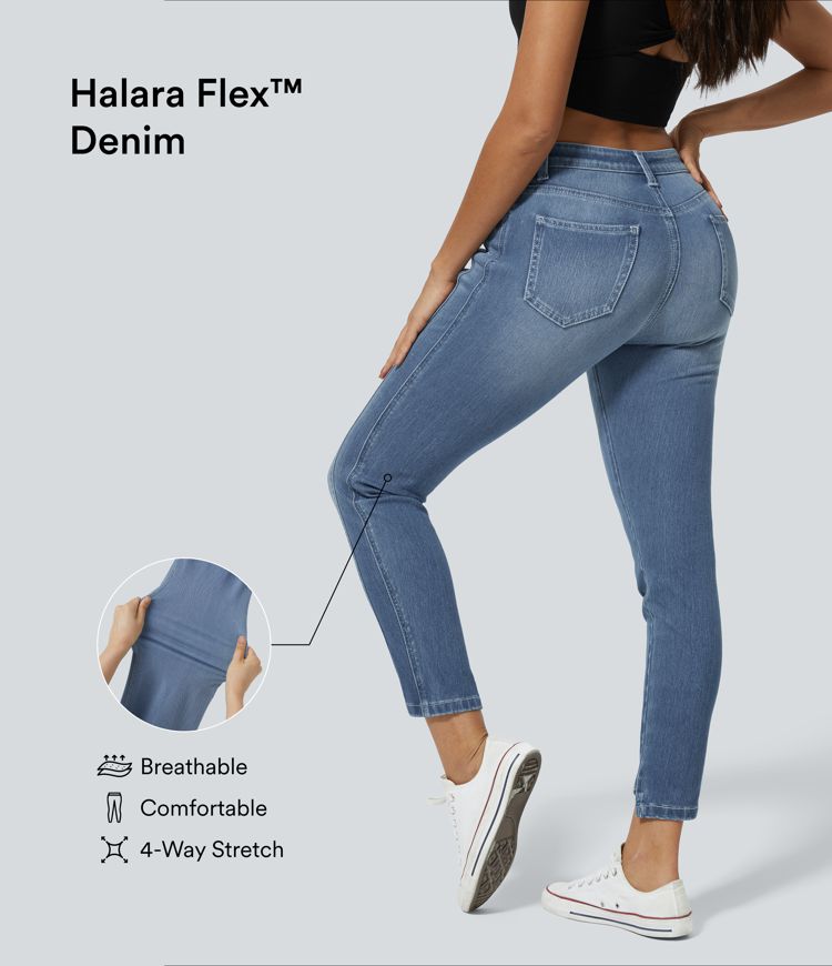 jean skinny décontracté halara flex taille mi-basse avec poches zippées
