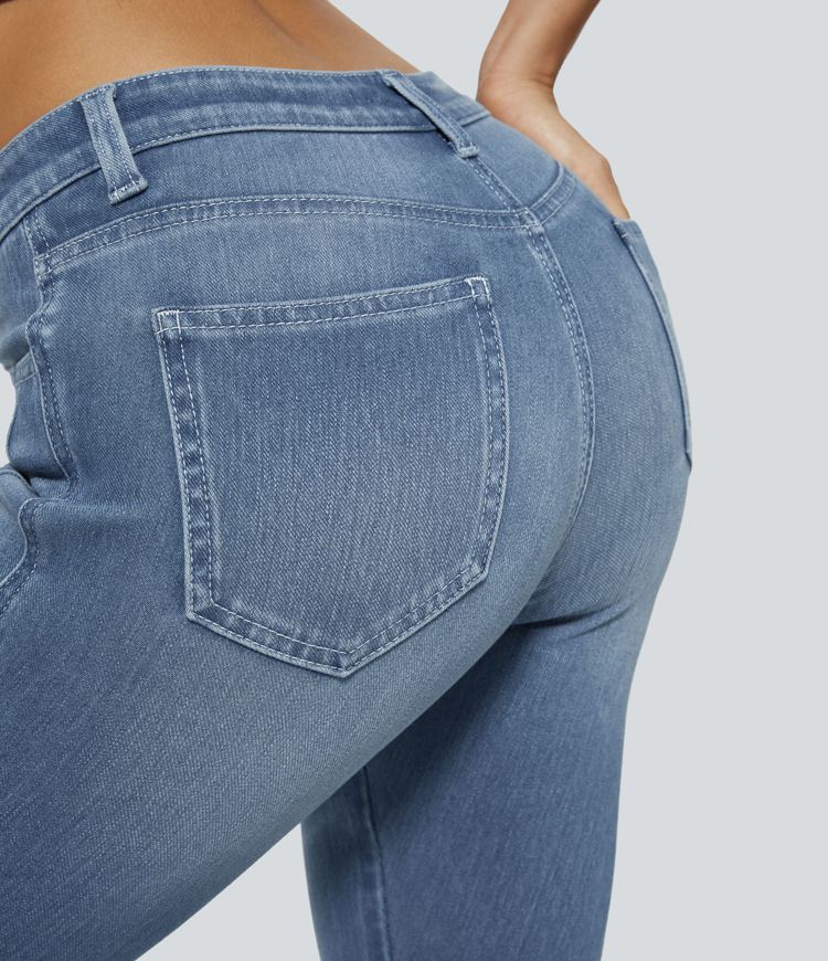 jean skinny décontracté halara flex taille mi-basse avec poches zippées