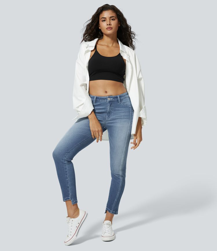 jean skinny décontracté halara flex taille mi-basse avec poches zippées