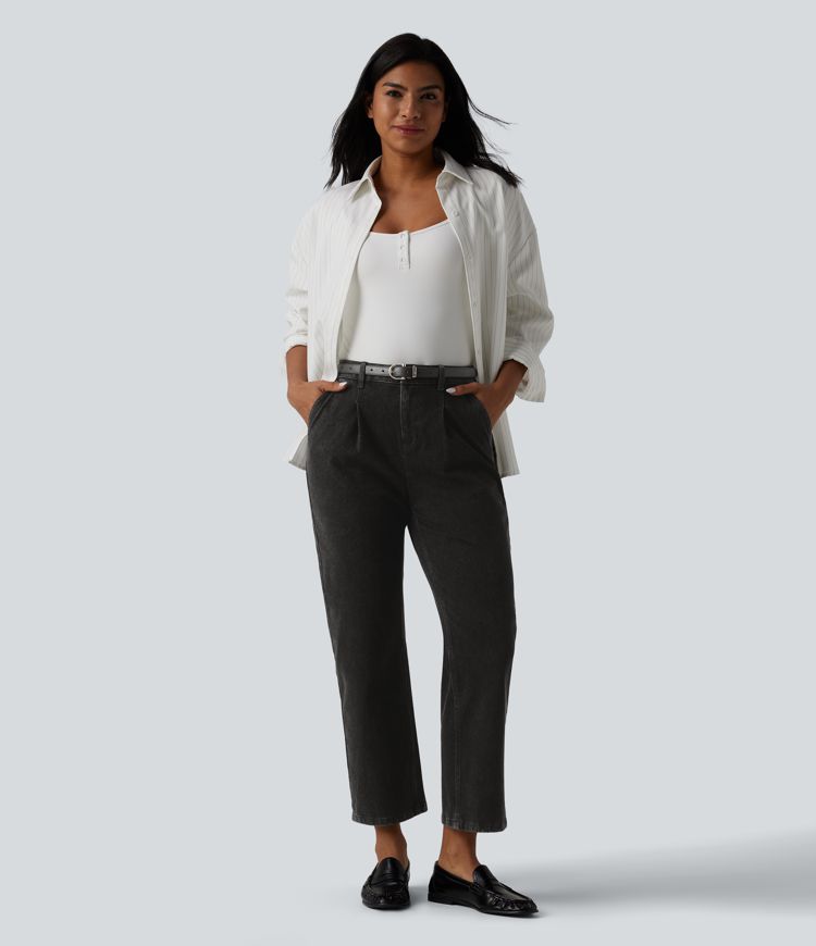 jean halara flex taille haute coupe droite décontractée 78 avec poches