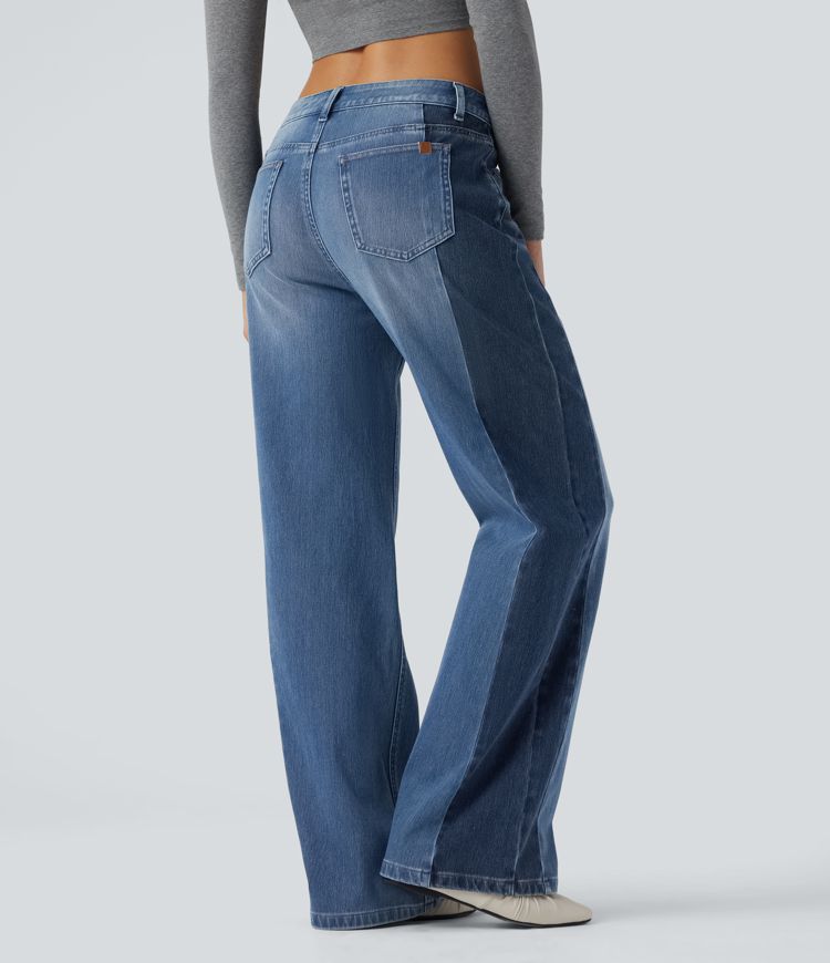 jean décontracté halara flex taille basse jambes larges color block avec poches