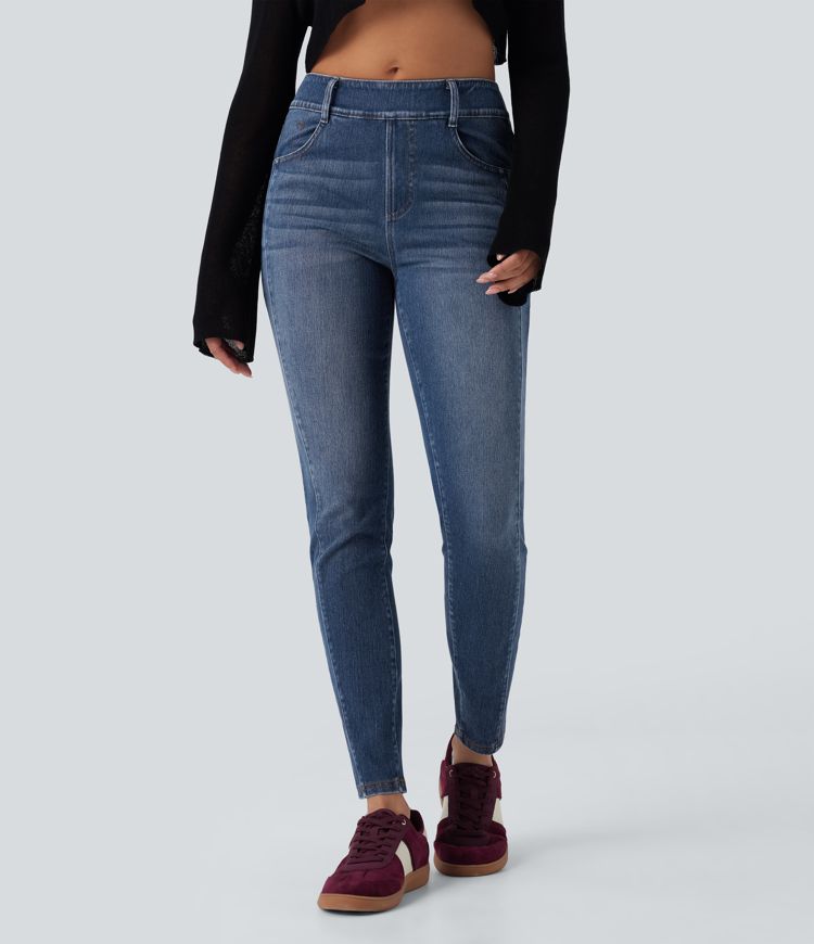 jean skinny décontracté halara flex taille mi-haute délavé avec poches
