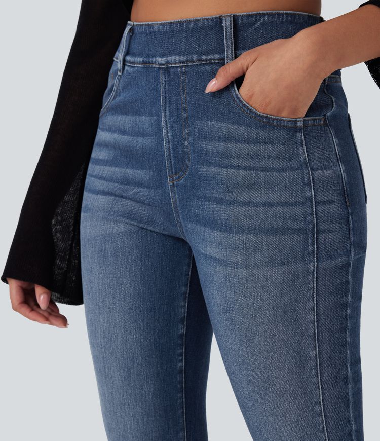 jean skinny décontracté halara flex taille mi-haute délavé avec poches