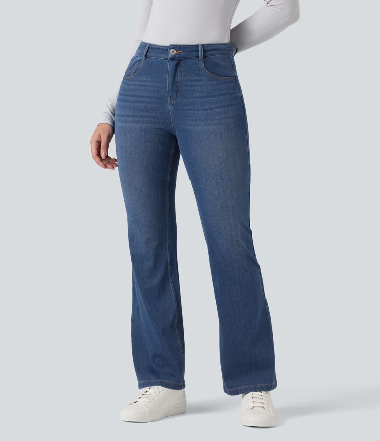 jean halara flex denim heat taille mi-haute coupe évasée décontractée avec poches