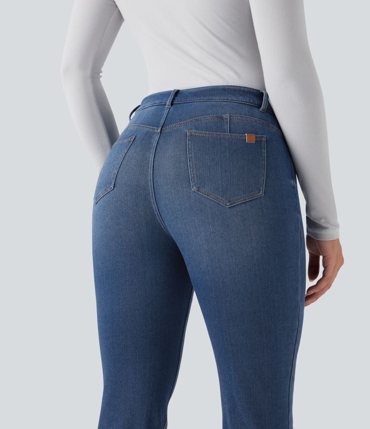 jean halara flex denim heat taille mi-haute coupe évasée décontractée avec poches