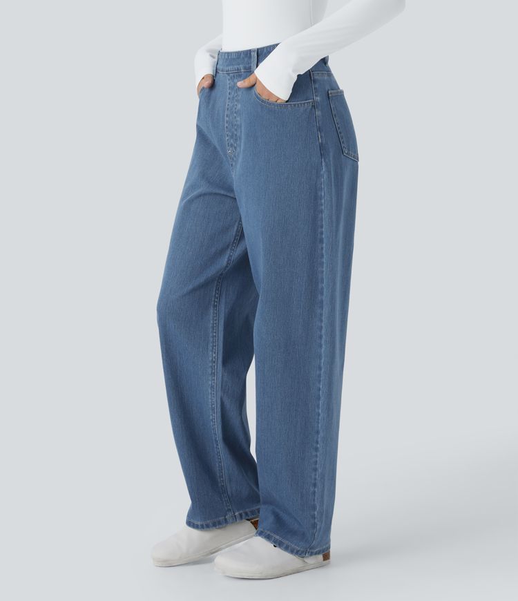 jean ample décontracté à taille haute et poches halara flex