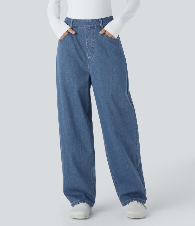 jean ample décontracté à taille haute et poches halara flex
