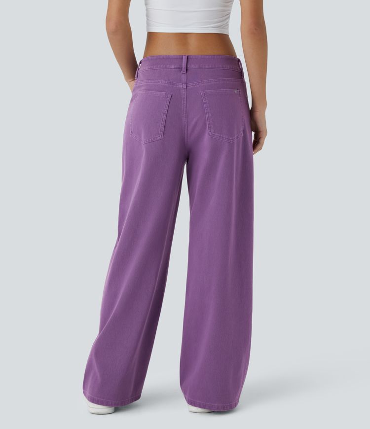 jean décontracté halara flex taille basse avec poches zippées et jambes larges colorées