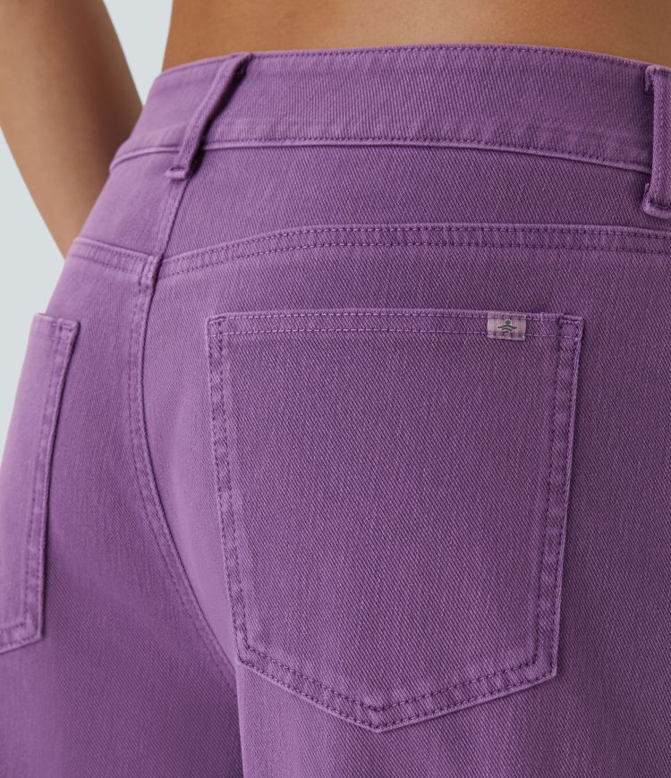 jean décontracté halara flex taille basse avec poches zippées et jambes larges colorées