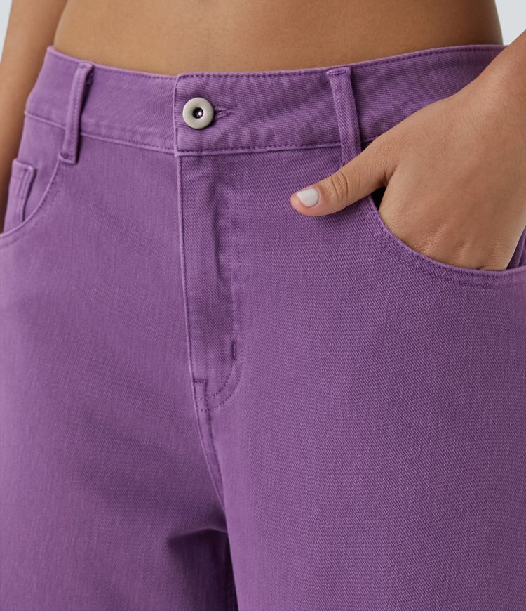 jean décontracté halara flex taille basse avec poches zippées et jambes larges colorées