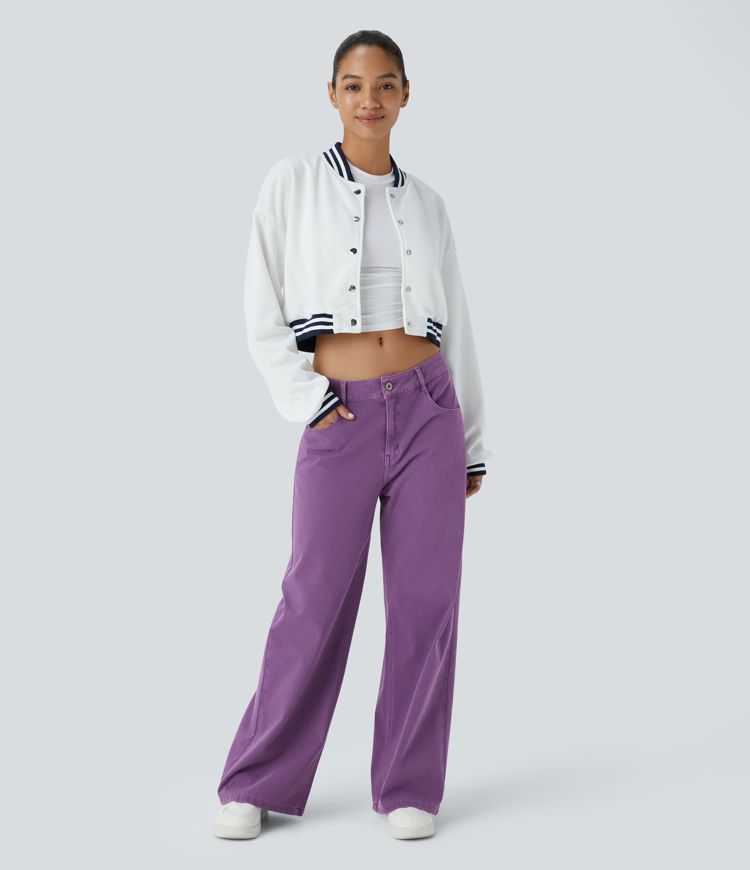 jean décontracté halara flex taille basse avec poches zippées et jambes larges colorées