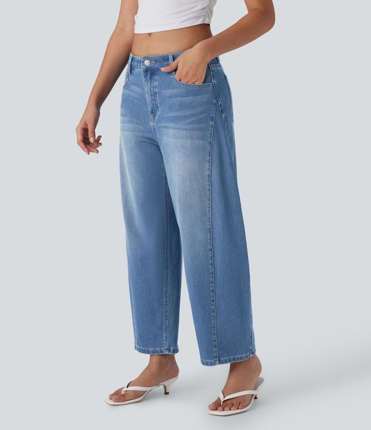 jean halara flex taille mi-haute coupe décontractée délavé à jambes fuselées et poches