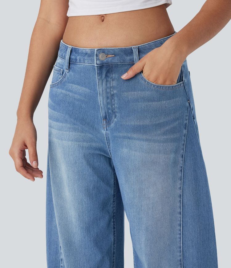 jean halara flex taille mi-haute coupe décontractée délavé à jambes fuselées et poches