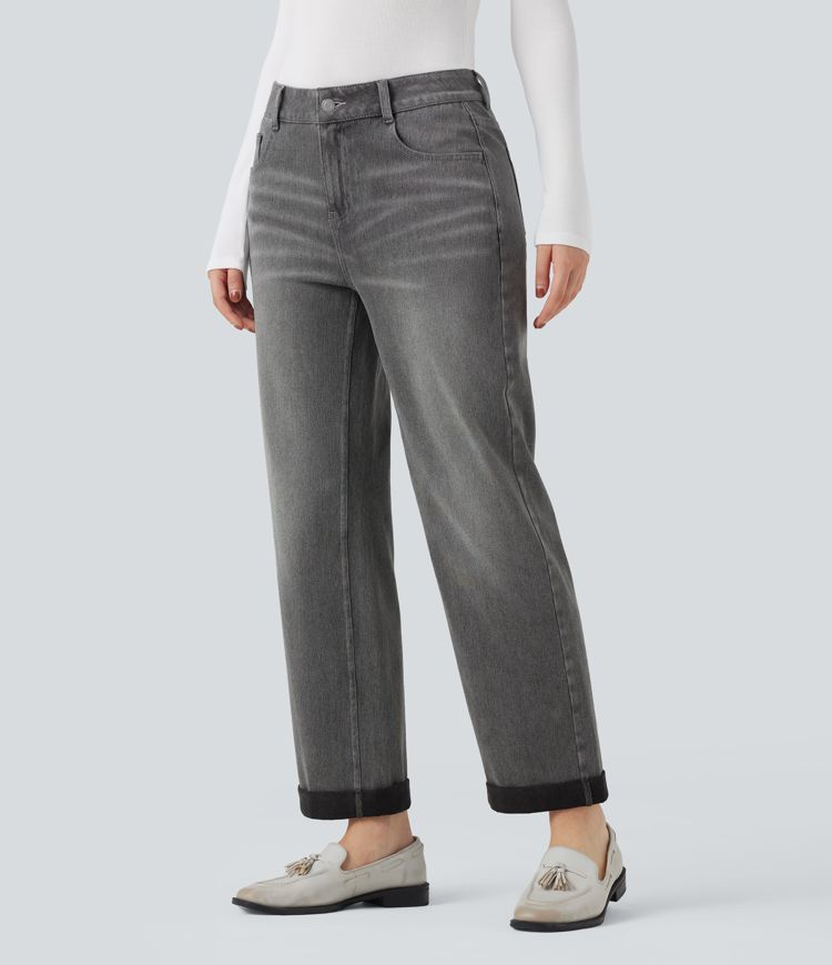 jean décontracté halara flex taille mi-haute coupe droite avec poches