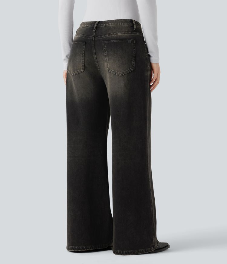 jean halara flex taille basse coupe décontractée jambes larges et poches