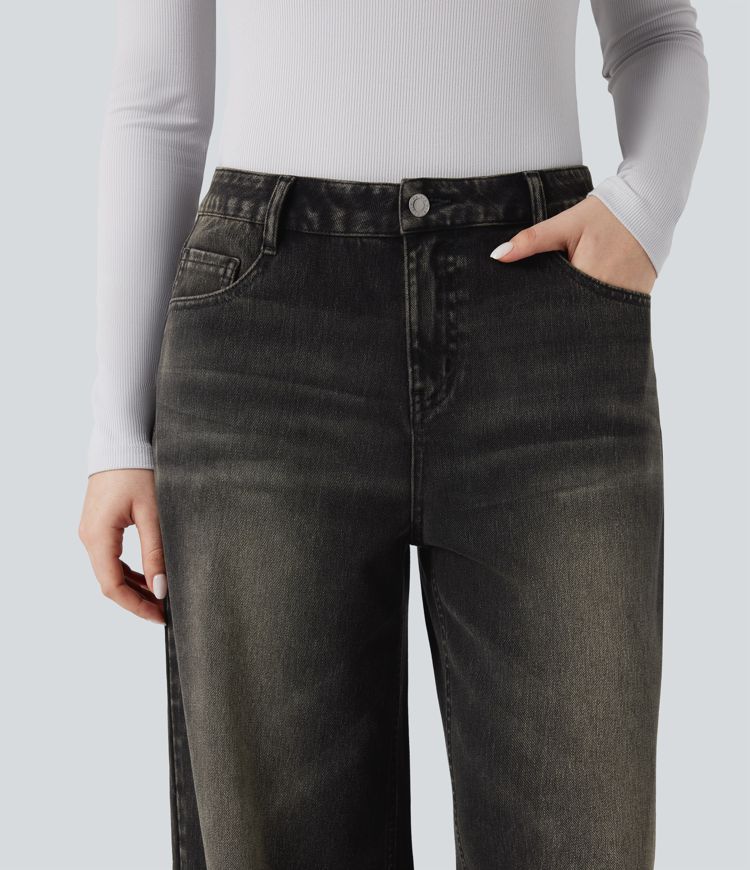 jean halara flex taille basse coupe décontractée jambes larges et poches