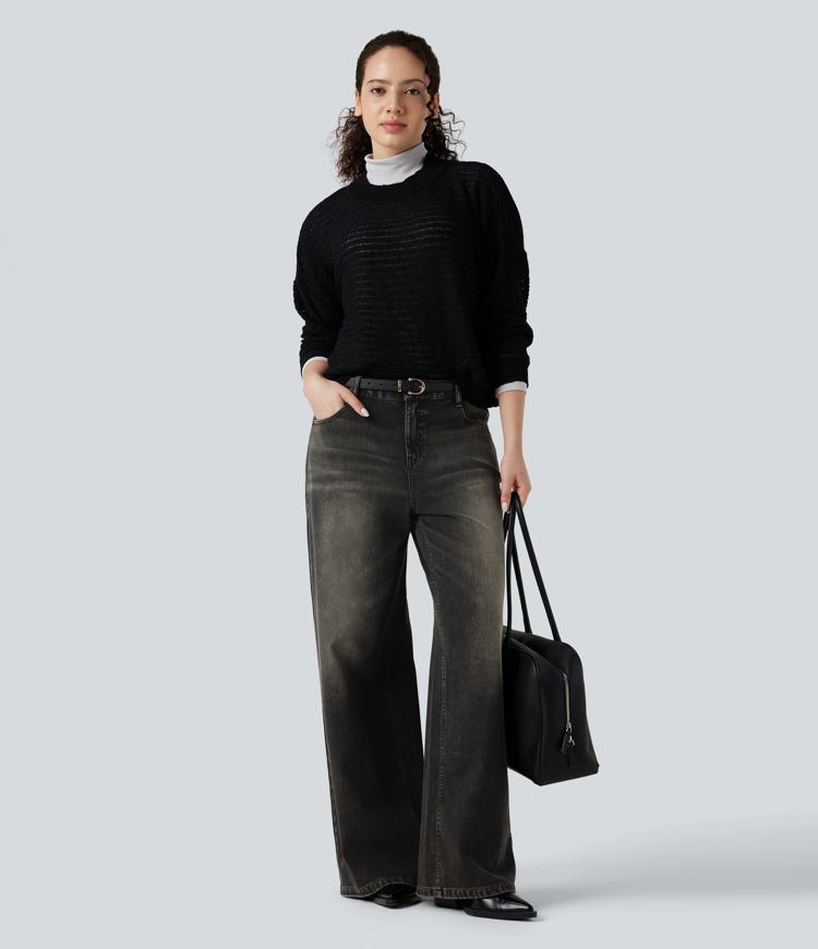 jean halara flex taille basse coupe décontractée jambes larges et poches