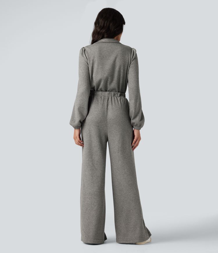 combinaison décontractée à manches longues jambes larges et demi-zip avec poches - Édition easy peezy